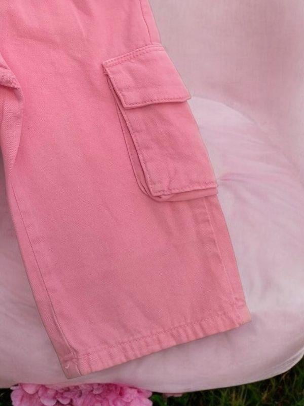 Kız Çocuk Pamuklu Yumuşak Dokulu Bel Ayar Lastikli Kargo Cepli Pantolon