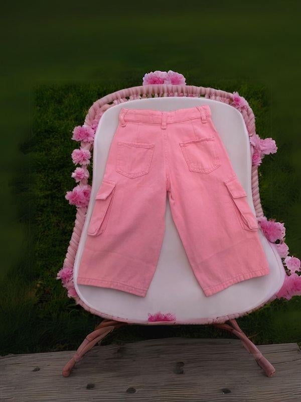 Kız Çocuk Pamuklu Yumuşak Dokulu Bel Ayar Lastikli Kargo Cepli Pantolon