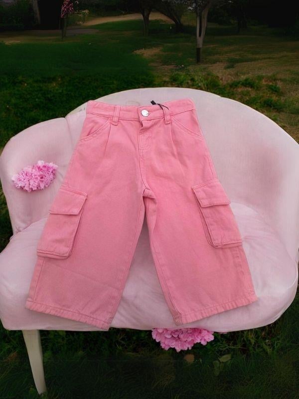 Kız Çocuk Pamuklu Yumuşak Dokulu Bel Ayar Lastikli Kargo Cepli Pantolon