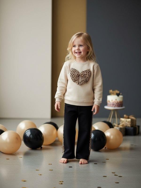 Kız Çocuk Pamuklu Yumuşak Dokulu Leopar Desenli  Eşofman Takım