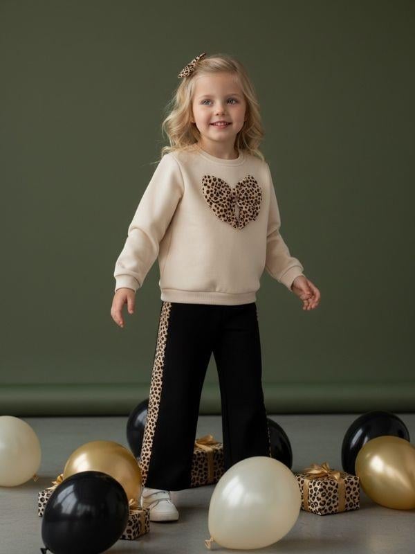 Kız Çocuk Pamuklu Yumuşak Dokulu Leopar Desenli  Eşofman Takım