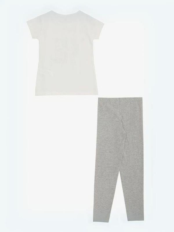 Kız Çocuk Papatya Baskılı Pamuklu Taytlı Takım