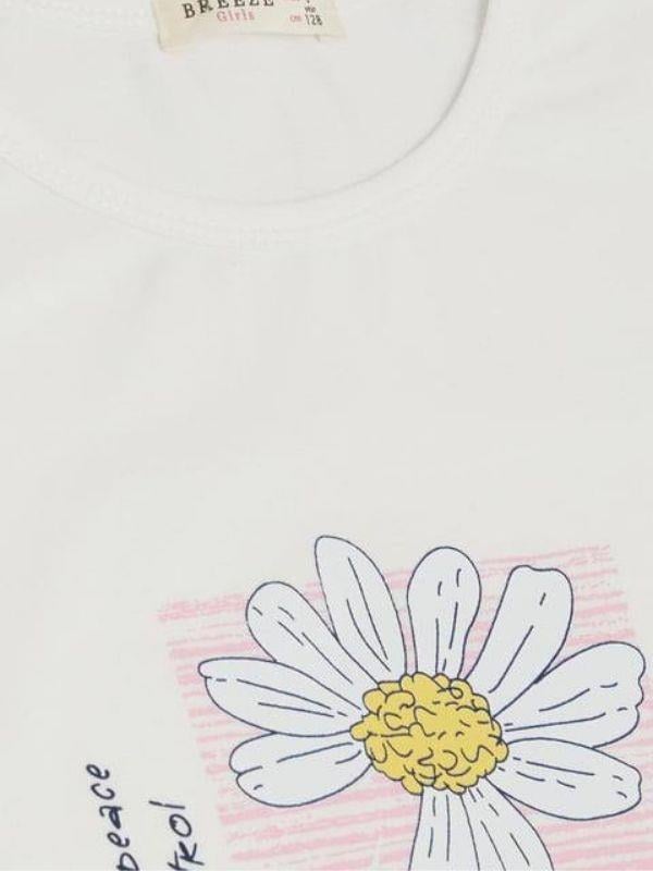 Kız Çocuk Papatya Baskılı Pamuklu Taytlı Takım