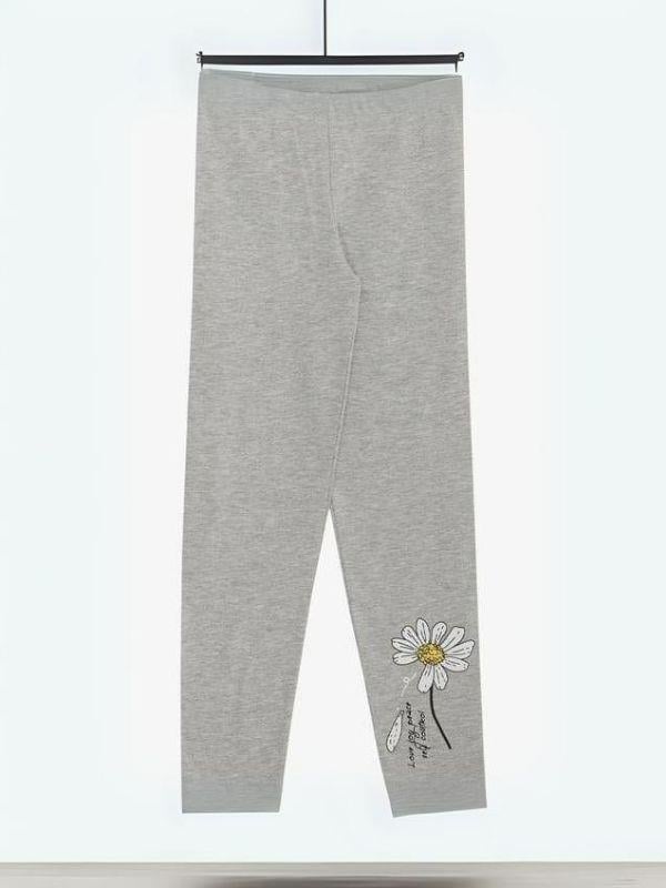 Kız Çocuk Papatya Baskılı Pamuklu Taytlı Takım