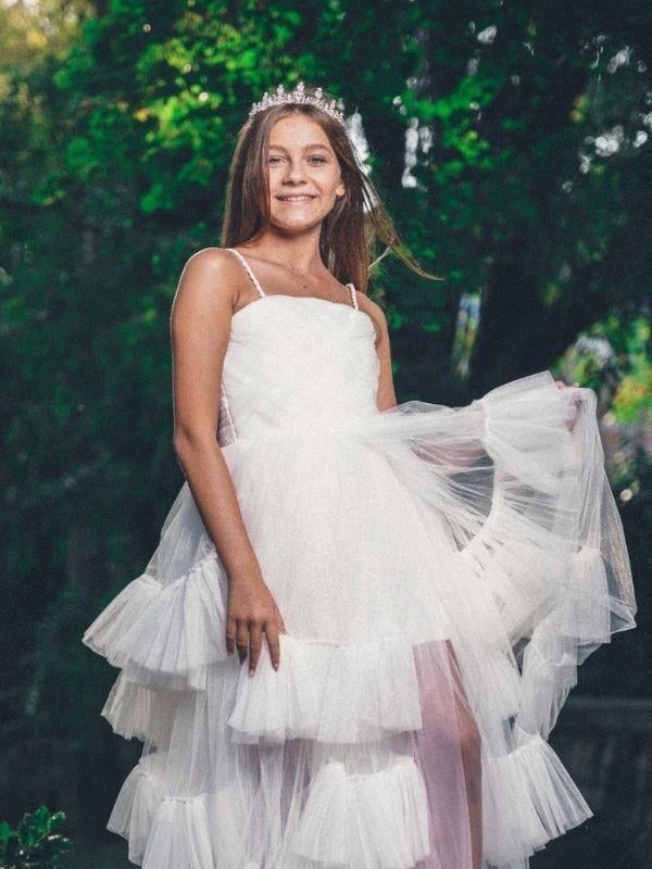 Kız Çocuk Parça Kat Detaylı Tüllü Tasarım Abiye