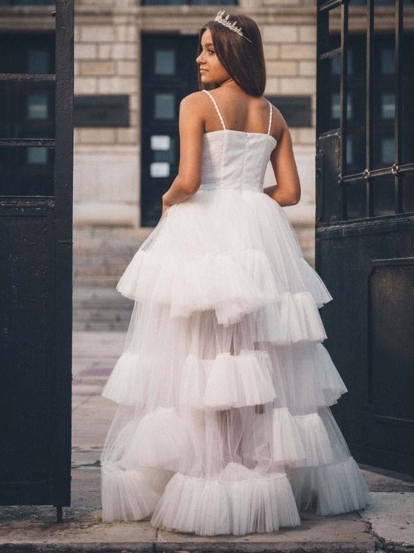 Kız Çocuk Parça Kat Detaylı Tüllü Tasarım Abiye