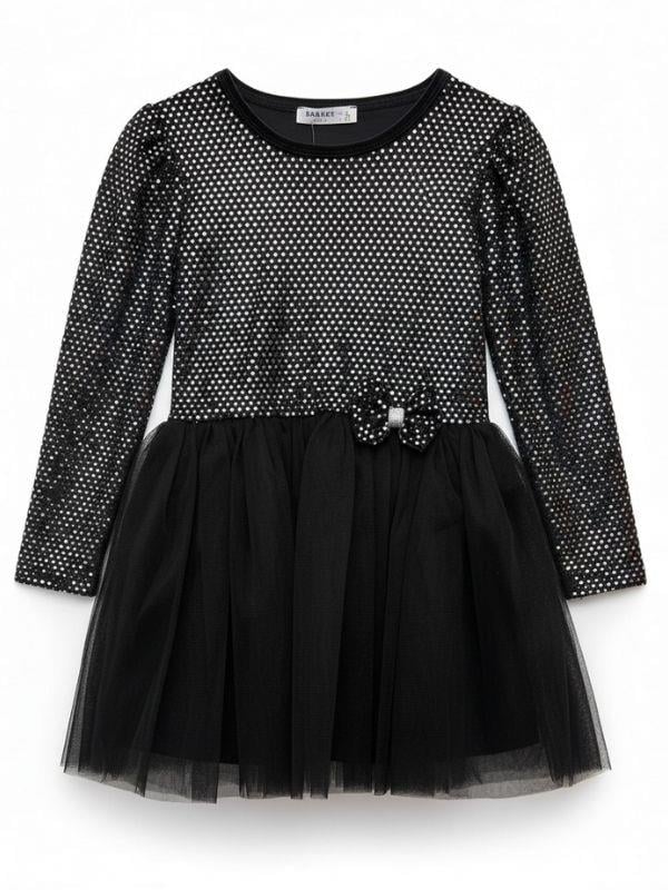 Kız Çocuk Parlak Fiyonklu Siyah Tütülü Elbise