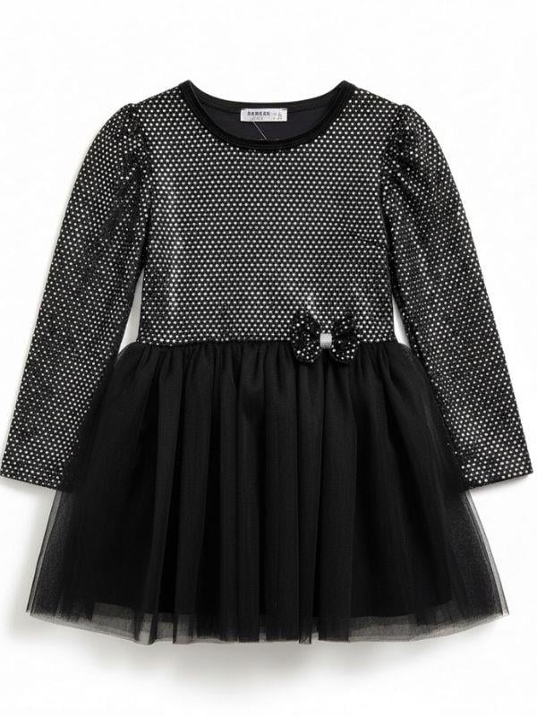 Kız Çocuk Parlak Fiyonklu Siyah Tütülü Elbise