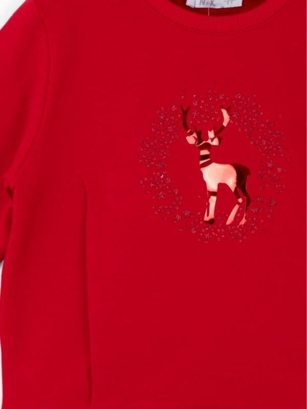 Kız Çocuk Parlak Geyik Baskılı Sweatshirt