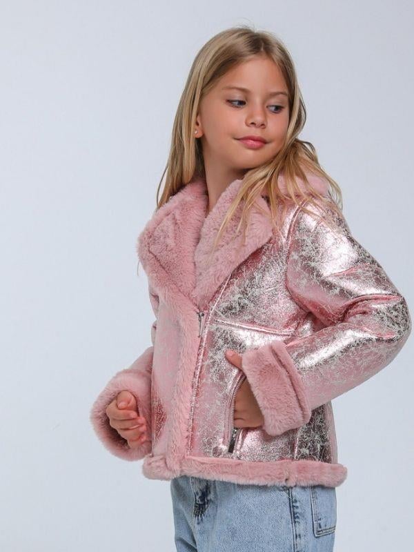Kız Çocuk Parlak Kumaş İçi Peluş Detaylı Tasarım Mont