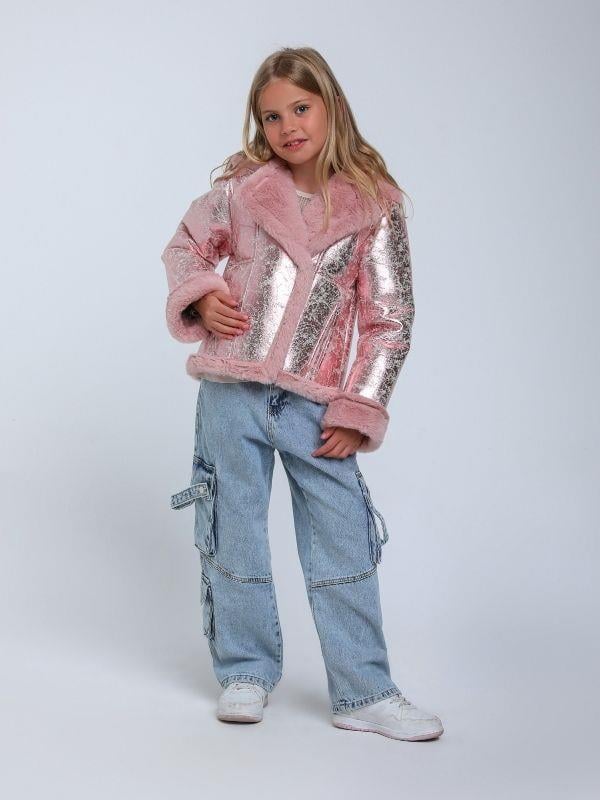 Kız Çocuk Parlak Kumaş İçi Peluş Detaylı Tasarım Mont