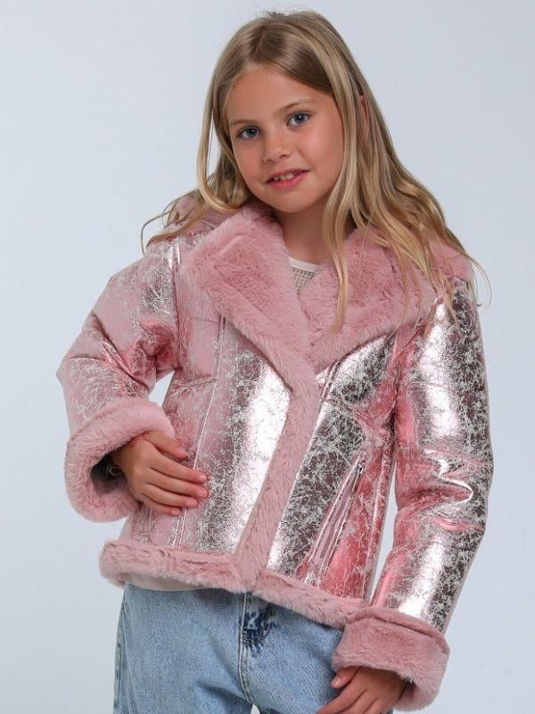 Kız Çocuk Parlak Kumaş İçi Peluş Detaylı Tasarım Mont