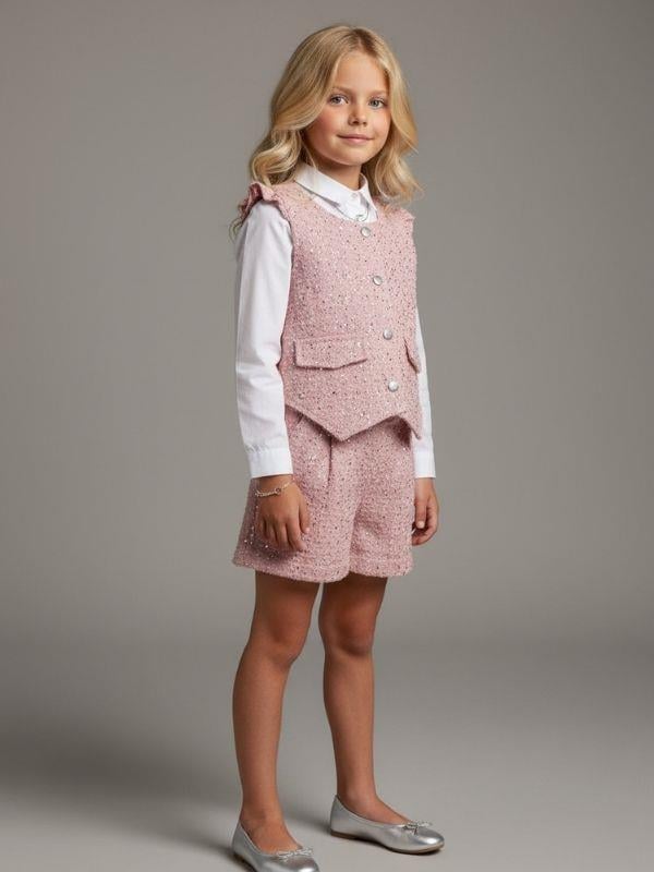 Kız Çocuk Payet Dokulu Yelek ve Şort Takım