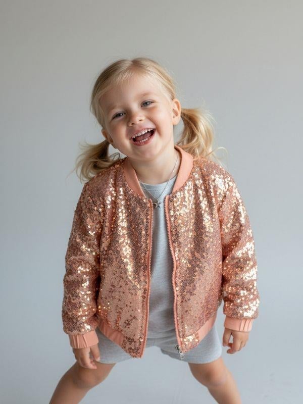 Kız Çocuk Payetli Fermuarlı Tasarım Ceket