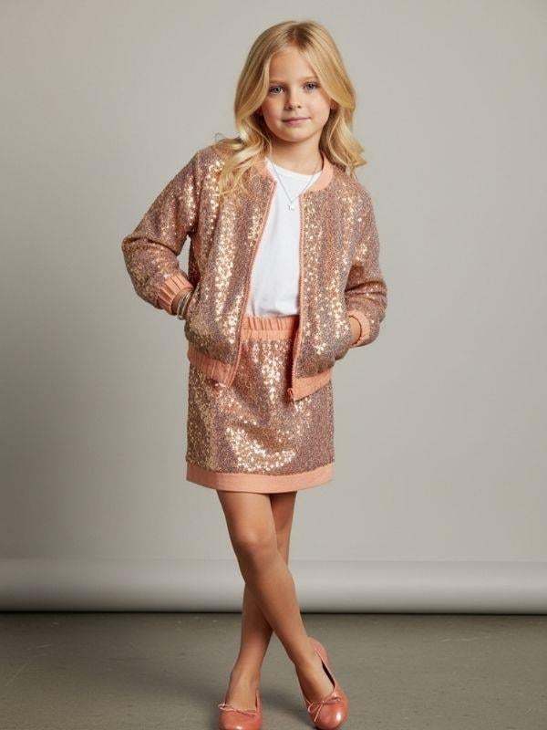 Kız Çocuk Payetli Fermuarlı Tasarım Ceket