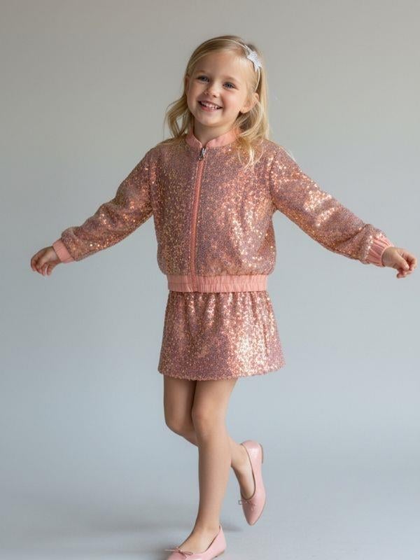 Kız Çocuk Payetli Fermuarlı Tasarım Ceket