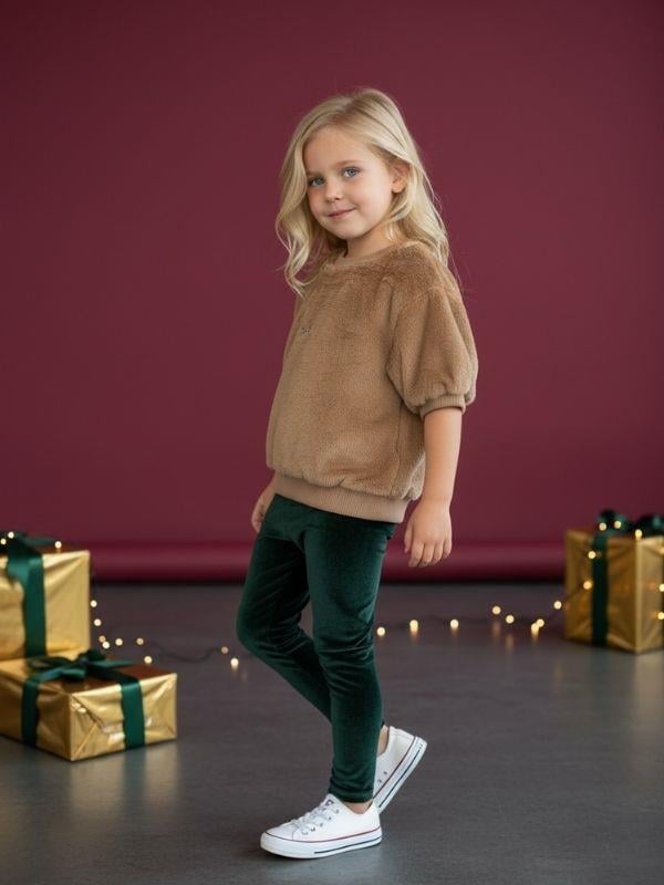 Kız Çocuk Peluş Taşlı Baby Yazılı Kısa Kollu Kazak