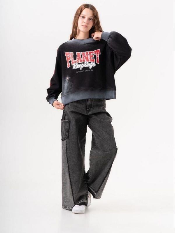 Kız Çocuk Planet Keep Safe Baskılı Oversize Tasarım Sweatshirt