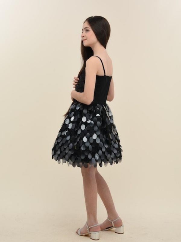 Kız Çocuk Pul İşlemeli Balon Etek Detaylı Abiye Elbise