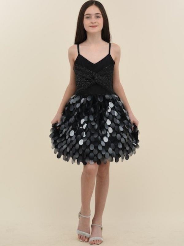 Kız Çocuk Pul İşlemeli Balon Etek Detaylı Abiye Elbise