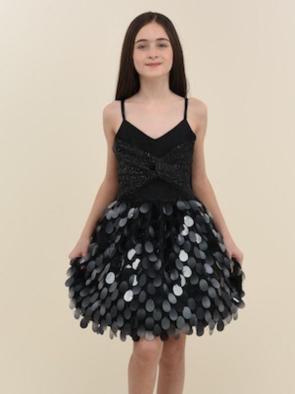 Kız Çocuk Pul İşlemeli Balon Etek Detaylı Abiye Elbise