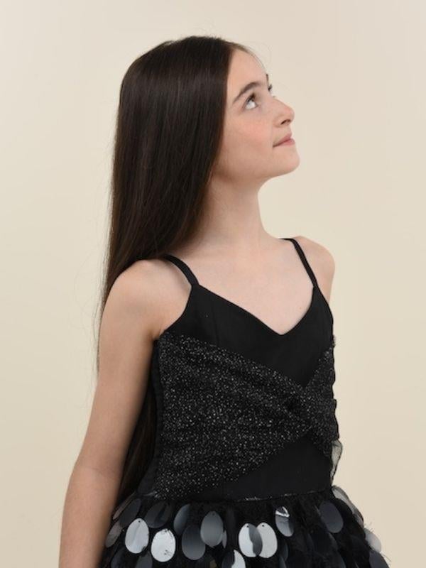 Kız Çocuk Pul İşlemeli Balon Etek Detaylı Abiye Elbise