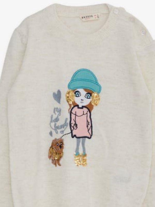 Kız Çocuk Pul Süslemeli Triko Bisiklet Kazak