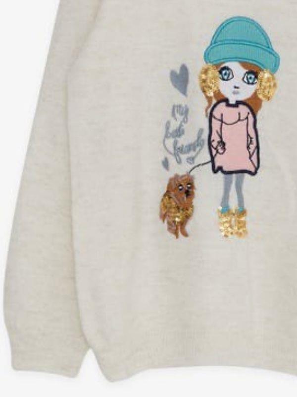 Kız Çocuk Pul Süslemeli Triko Bisiklet Kazak