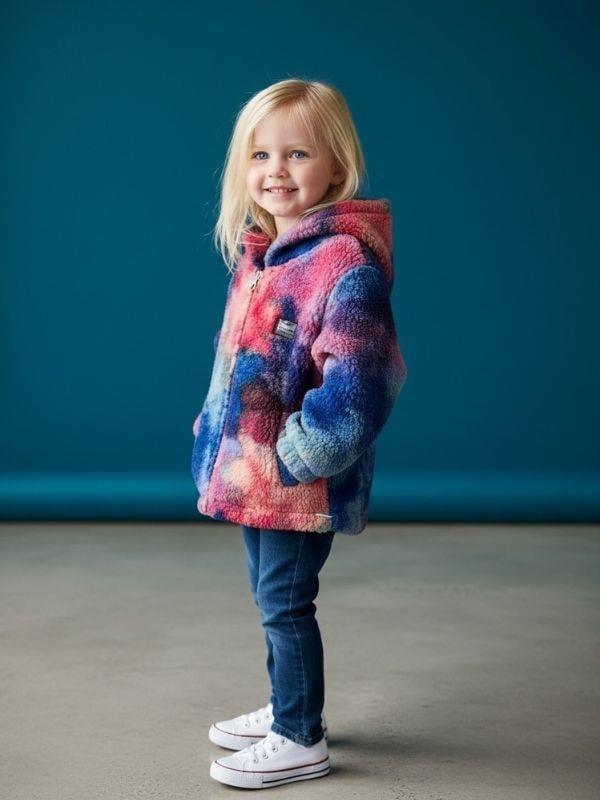 Kız Çocuk Renkli Kapüşonlu Peluş Mont