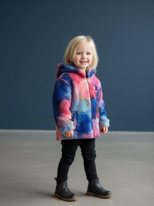 Kız Çocuk Renkli Kapüşonlu Peluş Mont