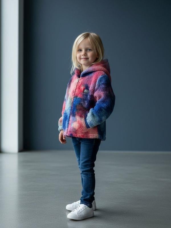 Kız Çocuk Renkli Kapüşonlu Peluş Mont
