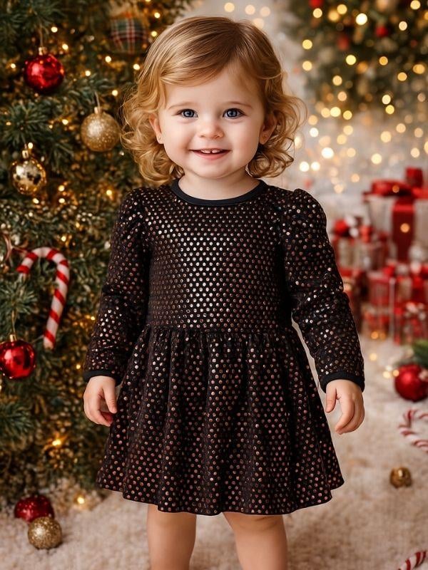 Kız Çocuk Renkli Pullu Kadife Elbise