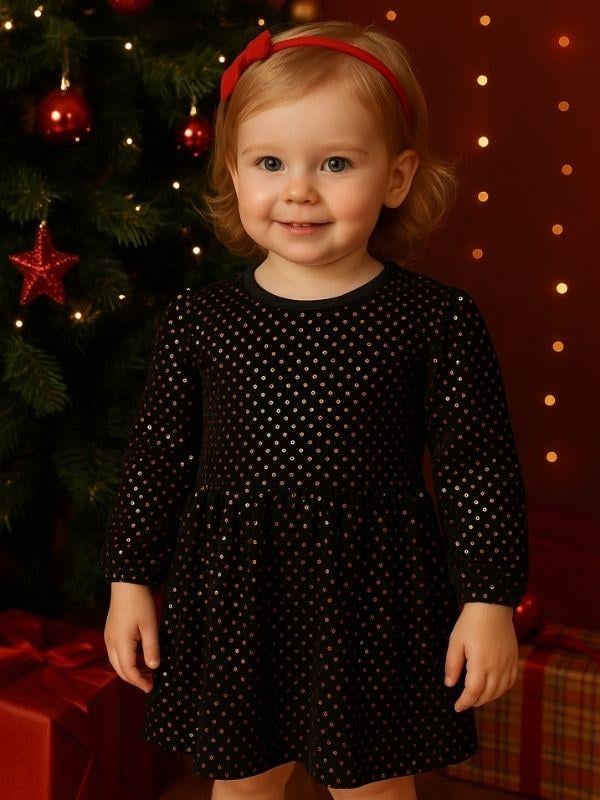 Kız Çocuk Renkli Pullu Kadife Elbise