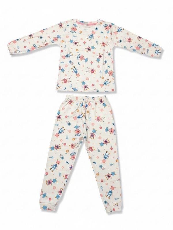 Kız Çocuk Robot Desenli Pamuklu Pijama Takımı