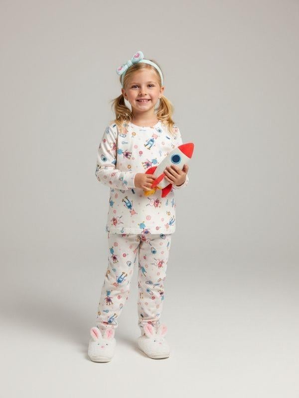 Kız Çocuk Robot Desenli Pamuklu Pijama Takımı