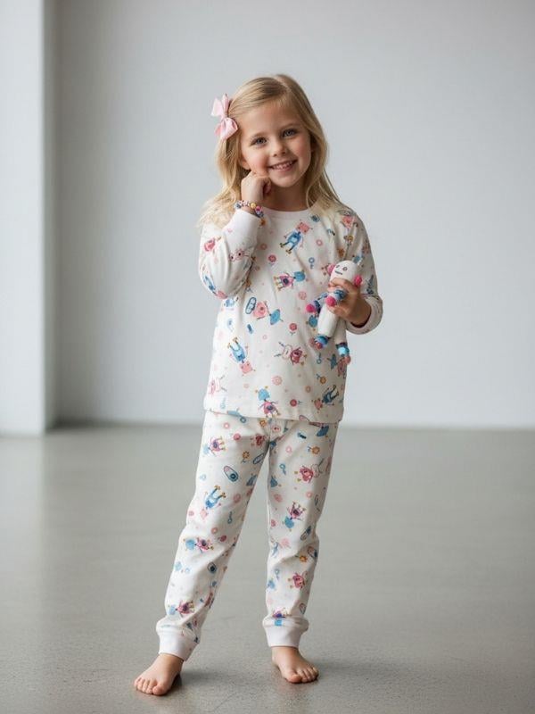 Kız Çocuk Robot Desenli Pamuklu Pijama Takımı