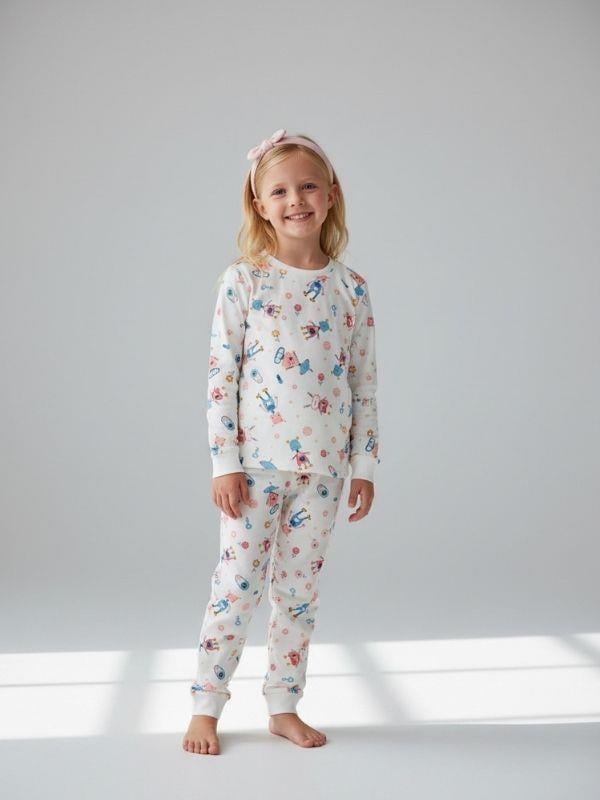 Kız Çocuk Robot Desenli Pamuklu Pijama Takımı