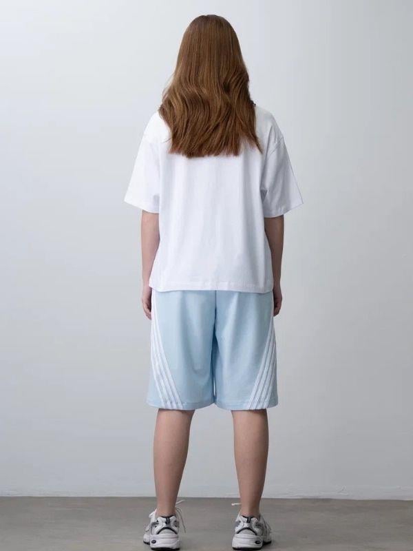 Kız Çocuk Şeritli Oversize Tasarım Şortlu Takım