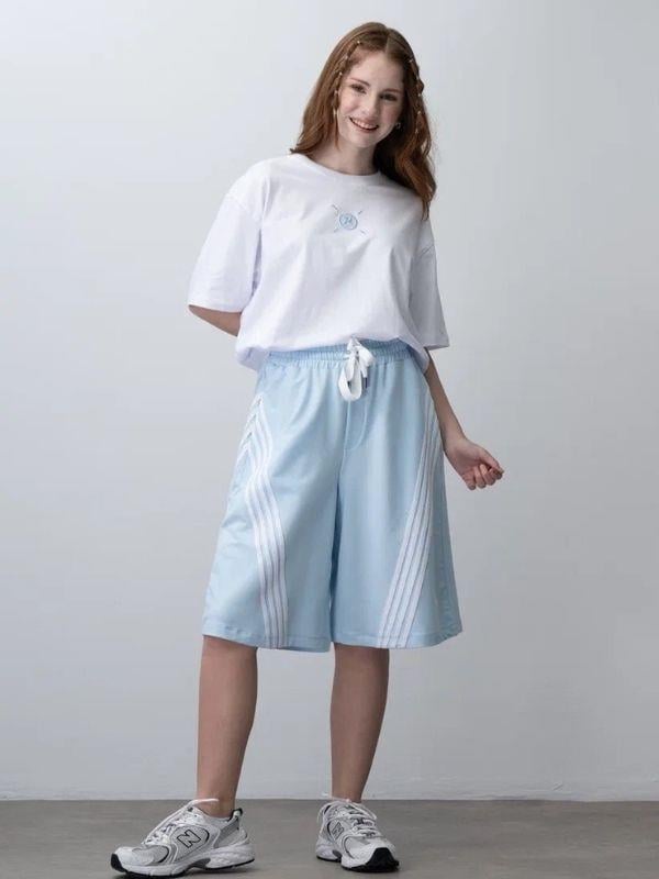 Kız Çocuk Şeritli Oversize Tasarım Şortlu Takım