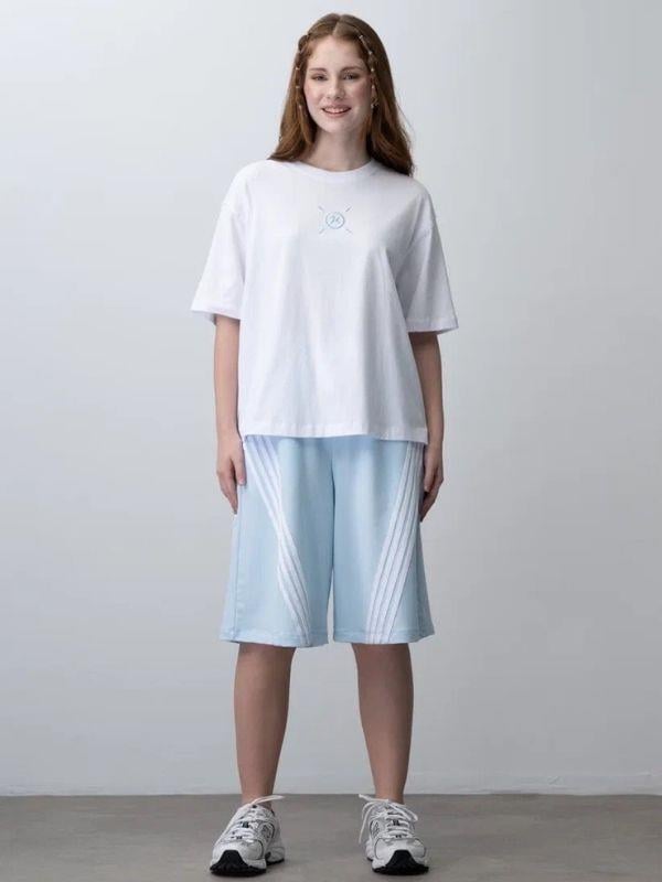 Kız Çocuk Şeritli Oversize Tasarım Şortlu Takım