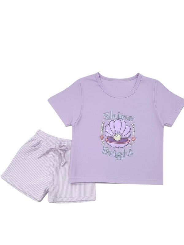 Kız Çocuk Shine Yazılı Pamuklu Şortlu Takım