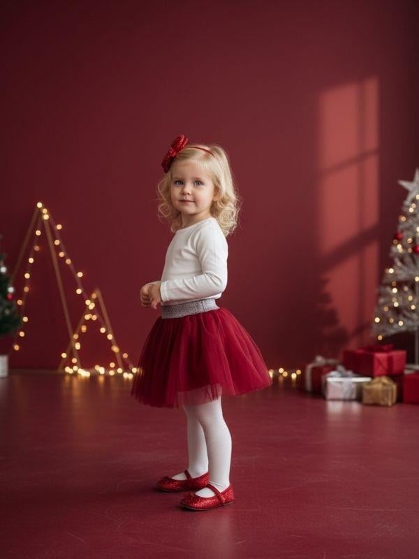 Kız Çocuk Simli Bel Detaylı Bordo Tütü Etek