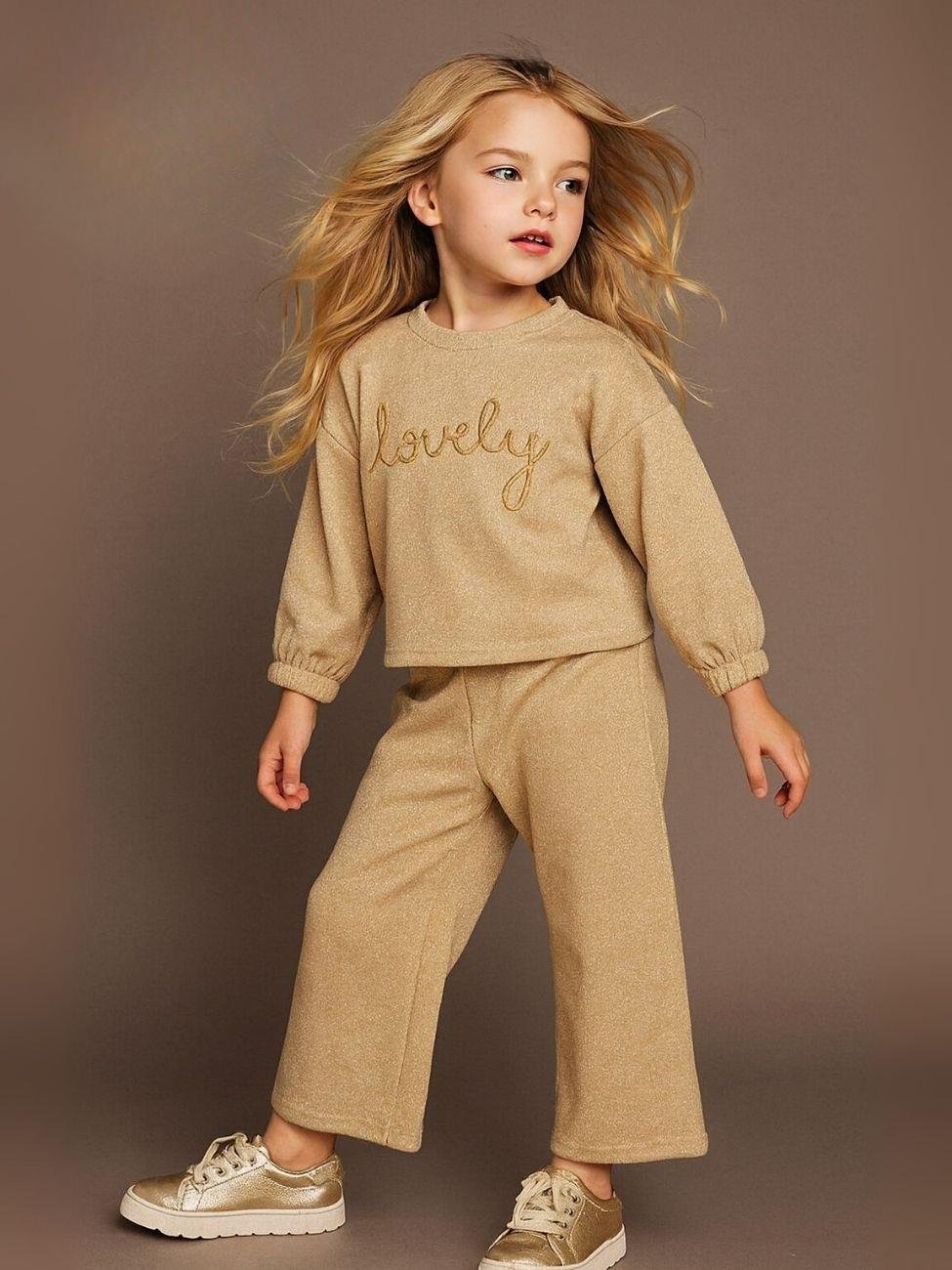 Kız Çocuk Simli Bluz Pantolon Takım