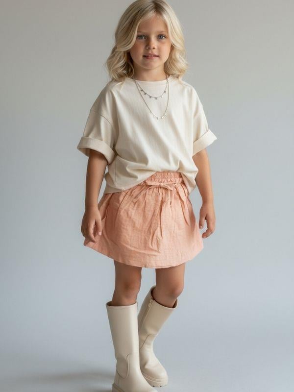 Kız Çocuk Simli Efektli Beli Lastikli Etek