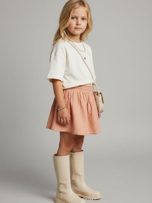 Kız Çocuk Simli Efektli Beli Lastikli Etek