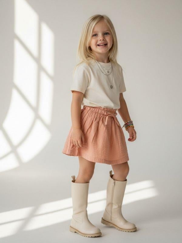 Kız Çocuk Simli Efektli Beli Lastikli Etek