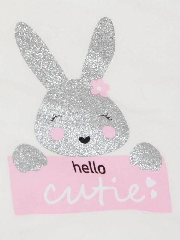 Kız Çocuk Simli Tavşan Desenli Pamuklu İnce Sweatshirt