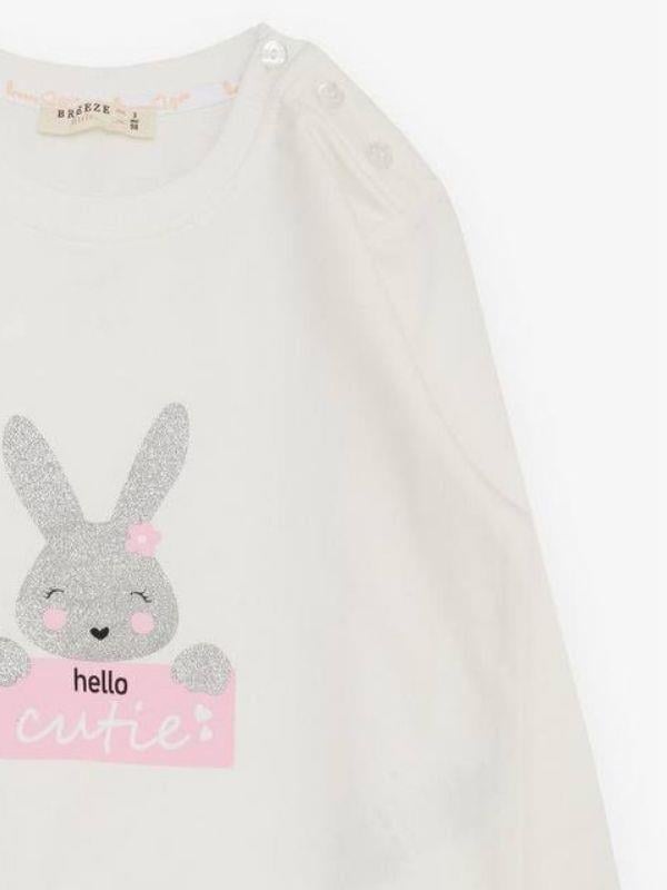 Kız Çocuk Simli Tavşan Desenli Pamuklu İnce Sweatshirt