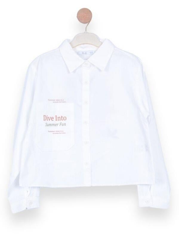 Kız Çocuk Sırt Desenli Cepli Oversize Gömlek