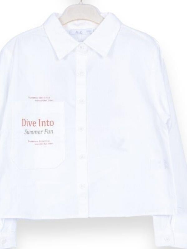 Kız Çocuk Sırt Desenli Cepli Oversize Gömlek